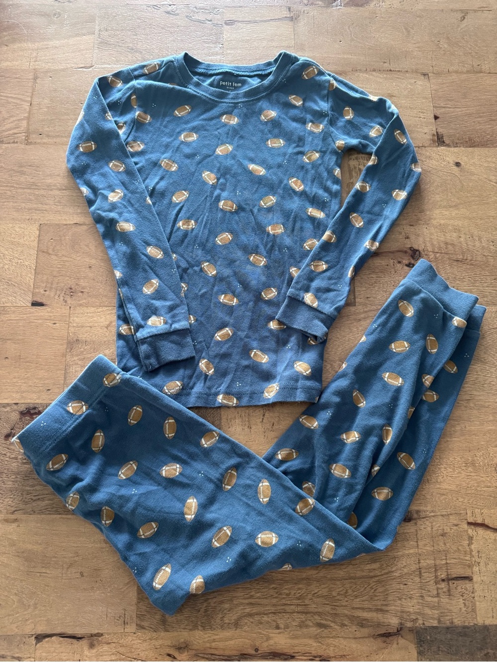 Petit Lem Kids Long Sleeve Football Print Pajama Set - Blue sz 7 years